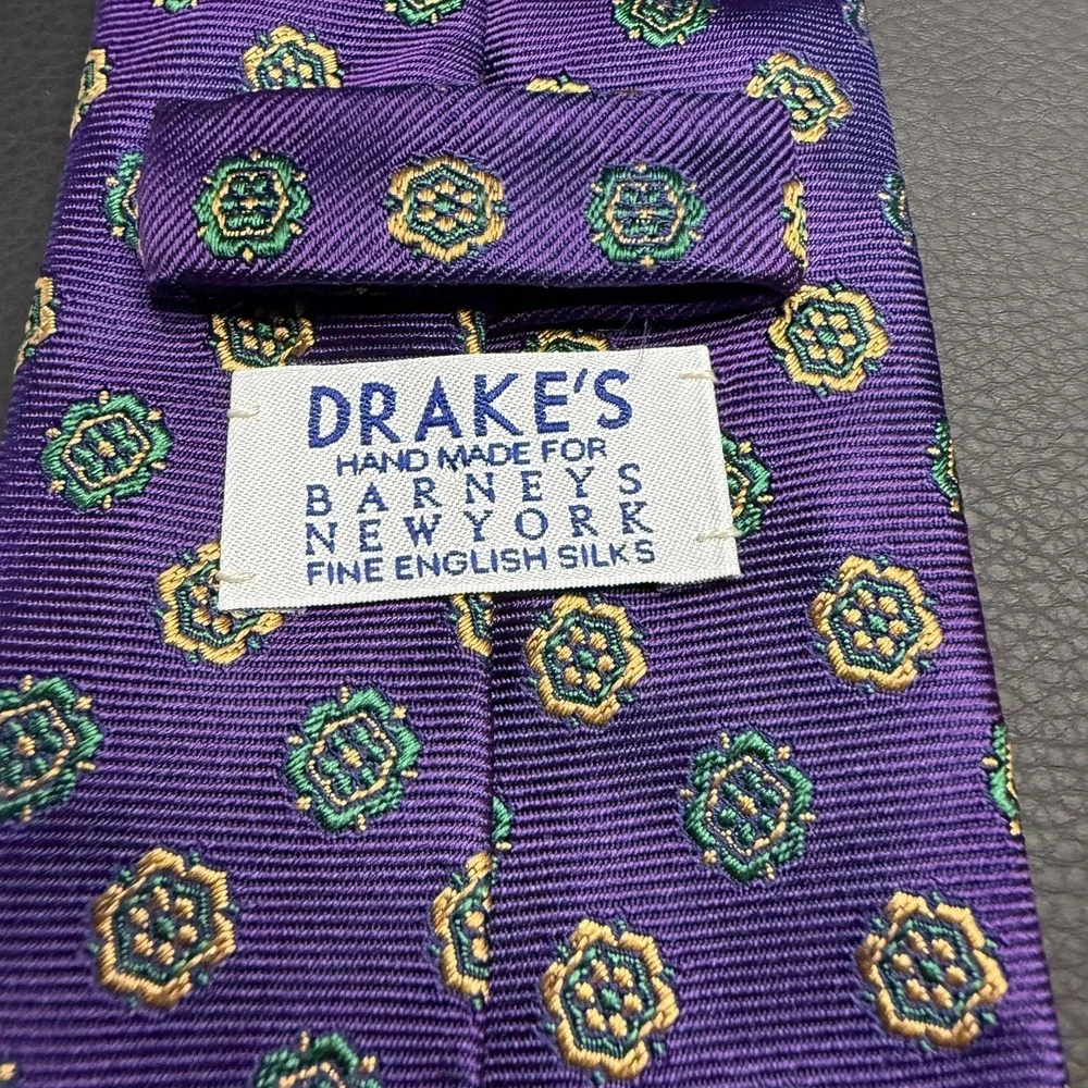 Drake's London Tie Mens Purple Floral Silk Jacquard Made In England Barneys